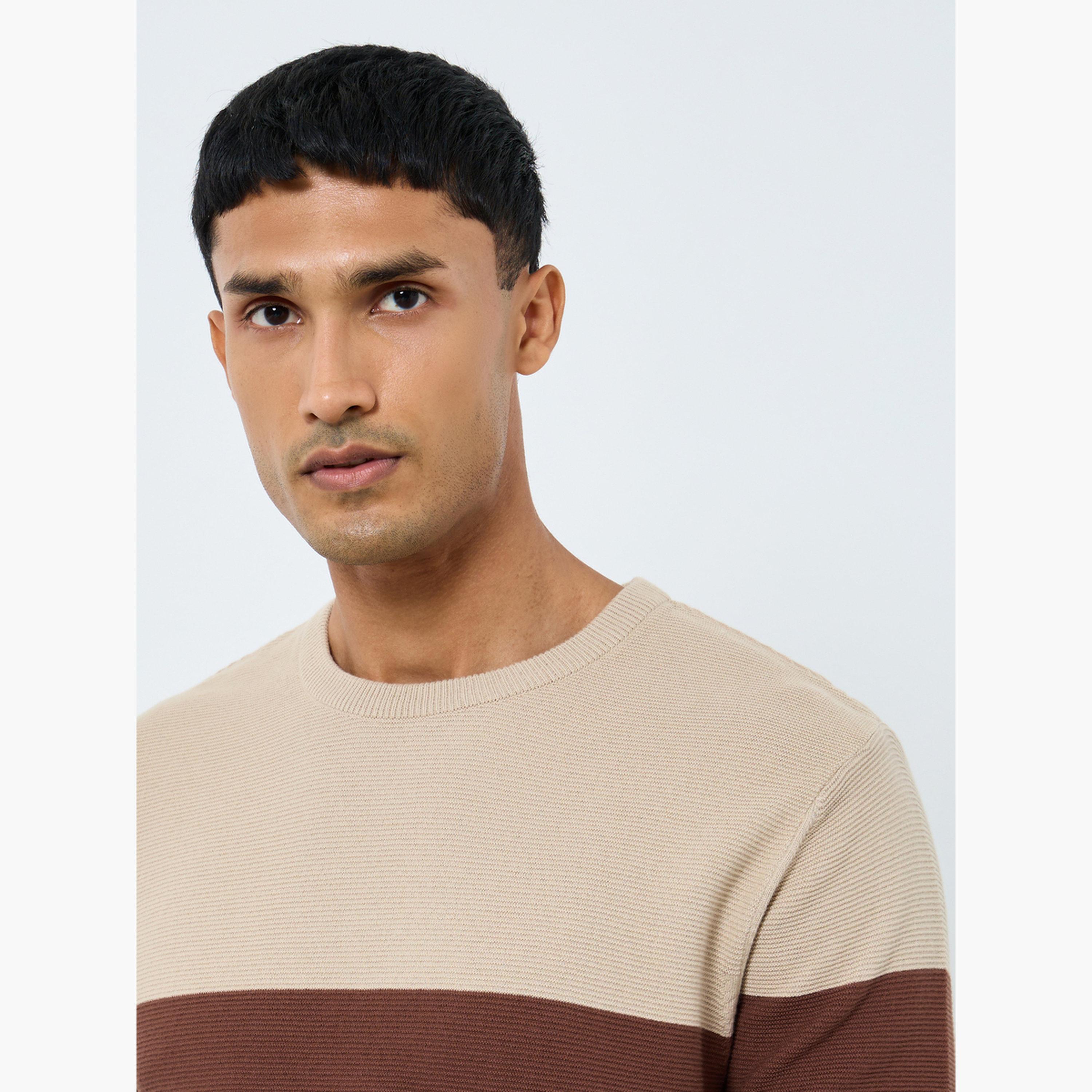 Styli Men Beige Striped Knitted Boxy Fit T-Shirt-men-clothing-tshirtsandpolos-tshirts-image-3