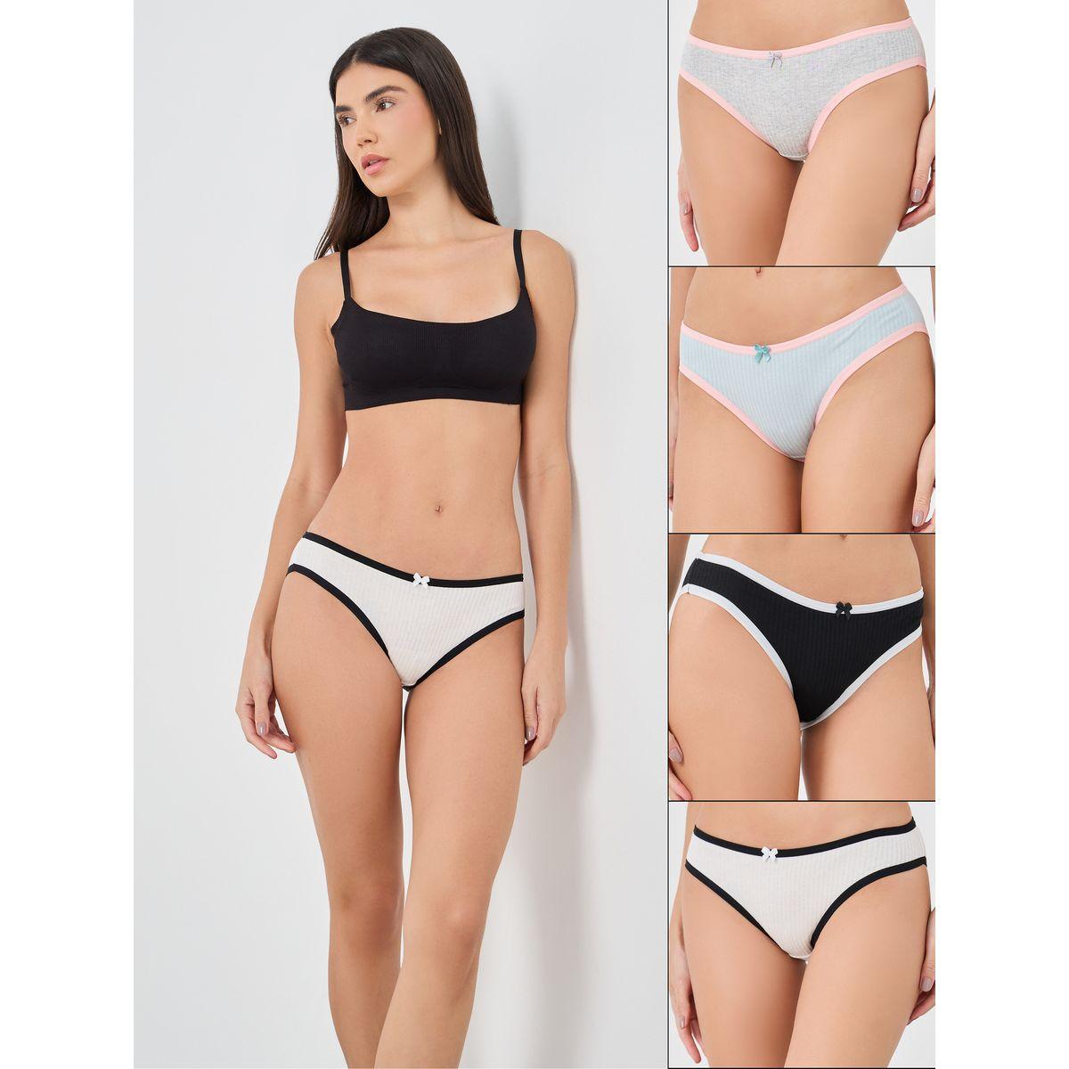 مجموعة من 4 سراويل داخلية بكيني بتفاصيل مُتباينة-women-clothing-lingerie-panties-image-1