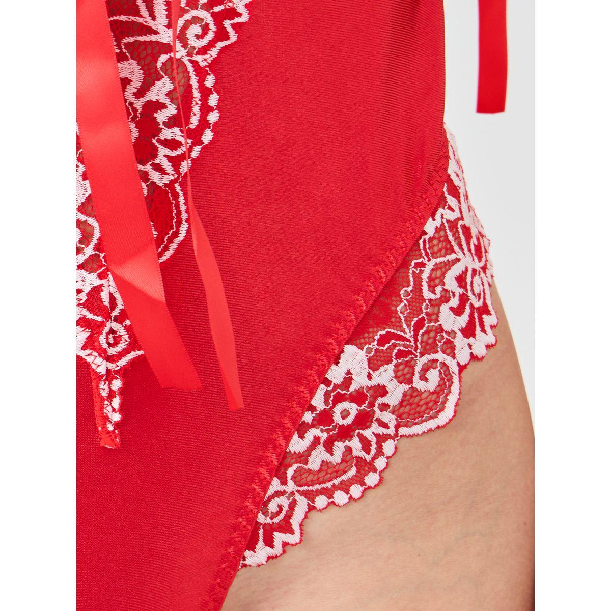Styli Embroidered Floral Lace Panel Bodysuit with Bow Detail-women-clothing-lingerie-corsets-image-4