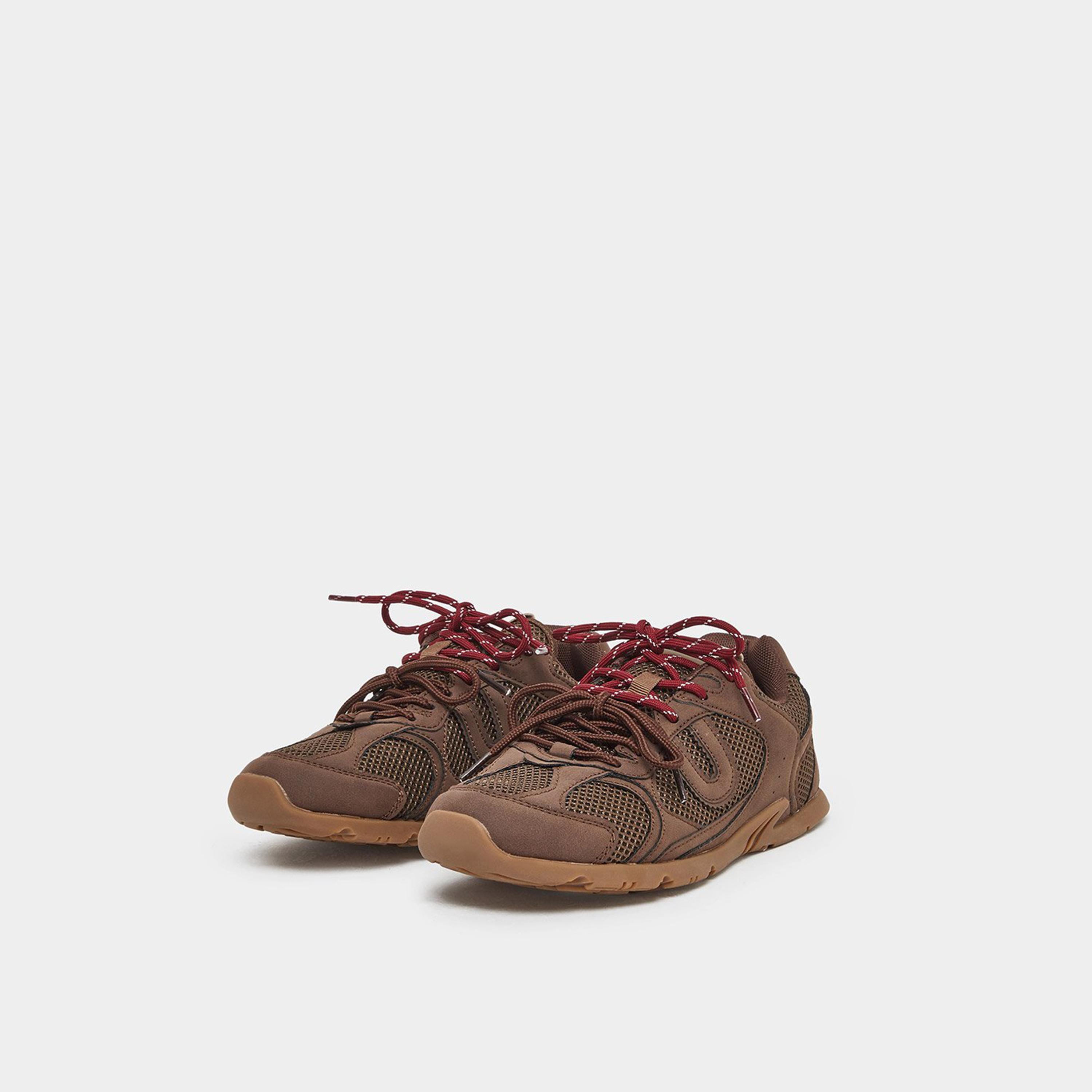 Styli Women Brown Mesh Lace Up Sneakers-women-shoes-sneakers-image-1