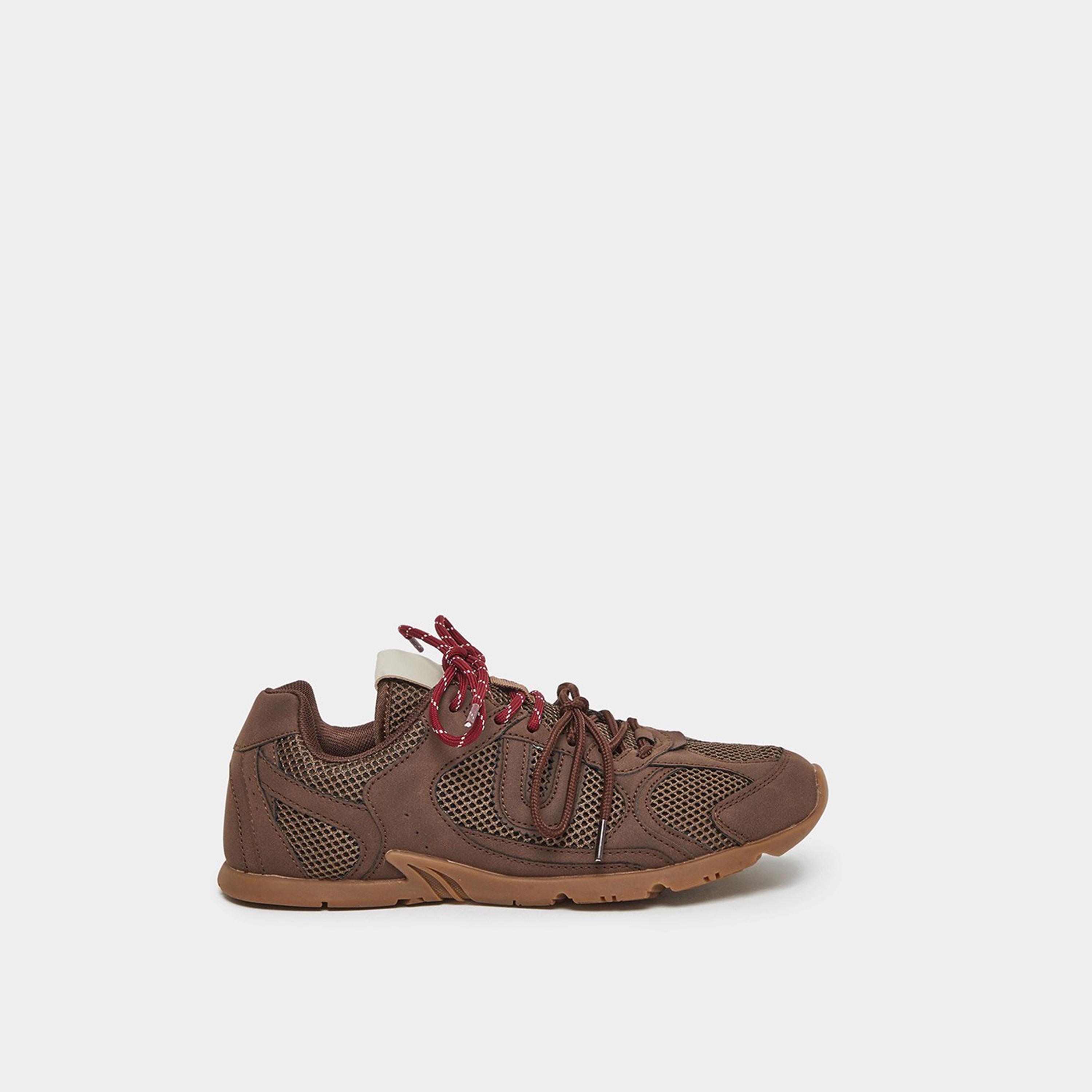 Styli Women Brown Mesh Lace Up Sneakers-women-shoes-sneakers-image-3
