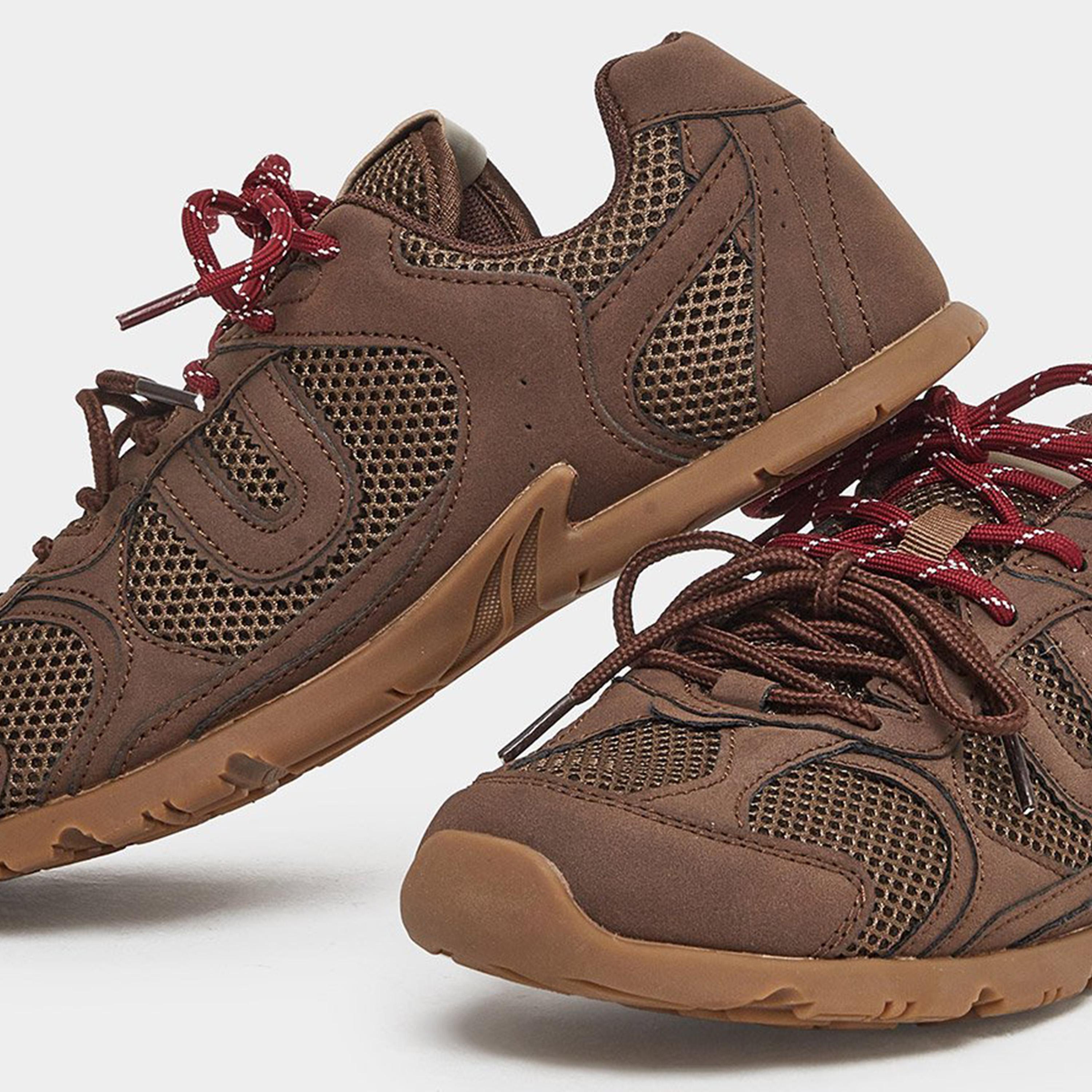 Styli Women Brown Mesh Lace Up Sneakers-women-shoes-sneakers-image-4