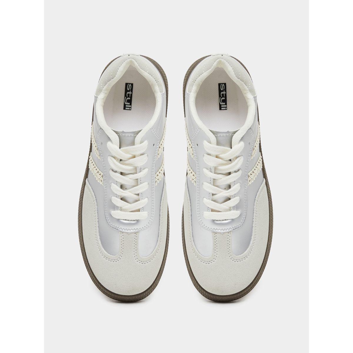 Styli Metallic Panelled Lace Up Sneakers-women-shoes-sneakers-image-5