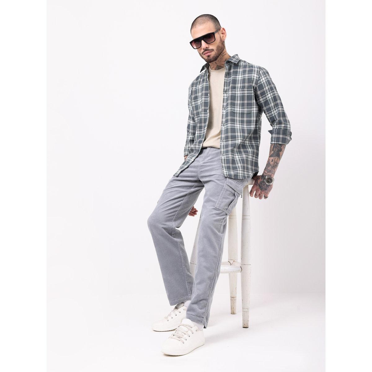 British Club Men Grey Straight Fit Corduroy Cargo Trousers-men-clothing-bottoms-trousersandchinos-trousers-image-6