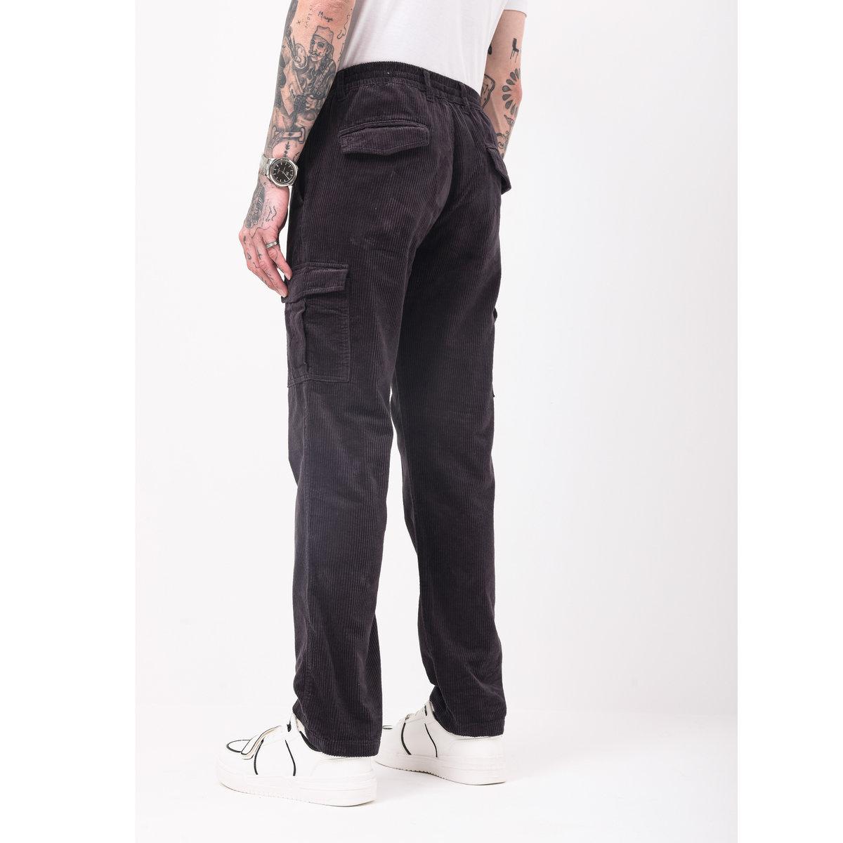 British Club Men Black Straight Fit Corduroy Cargo Trousers-men-clothing-bottoms-trousersandchinos-trousers-image-2