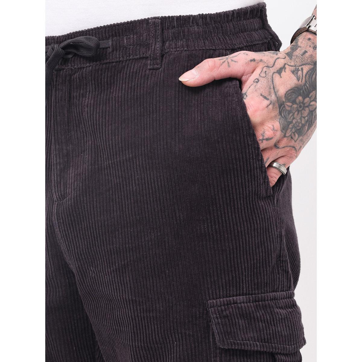 British Club Men Black Straight Fit Corduroy Cargo Trousers-men-clothing-bottoms-trousersandchinos-trousers-image-8