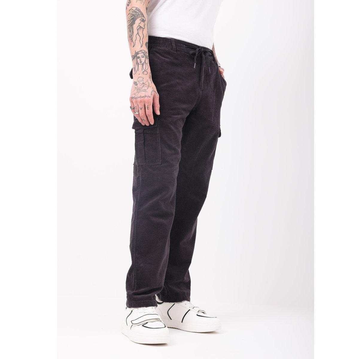 British Club Men Black Straight Fit Corduroy Cargo Trousers-men-clothing-bottoms-trousersandchinos-trousers-image-9