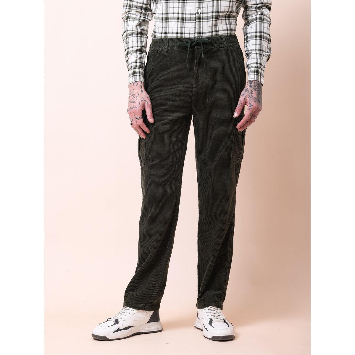 British Club Men Olive Straight Fit Corduroy Cargo Trousers-men-clothing-bottoms-trousersandchinos-trousers-image-1