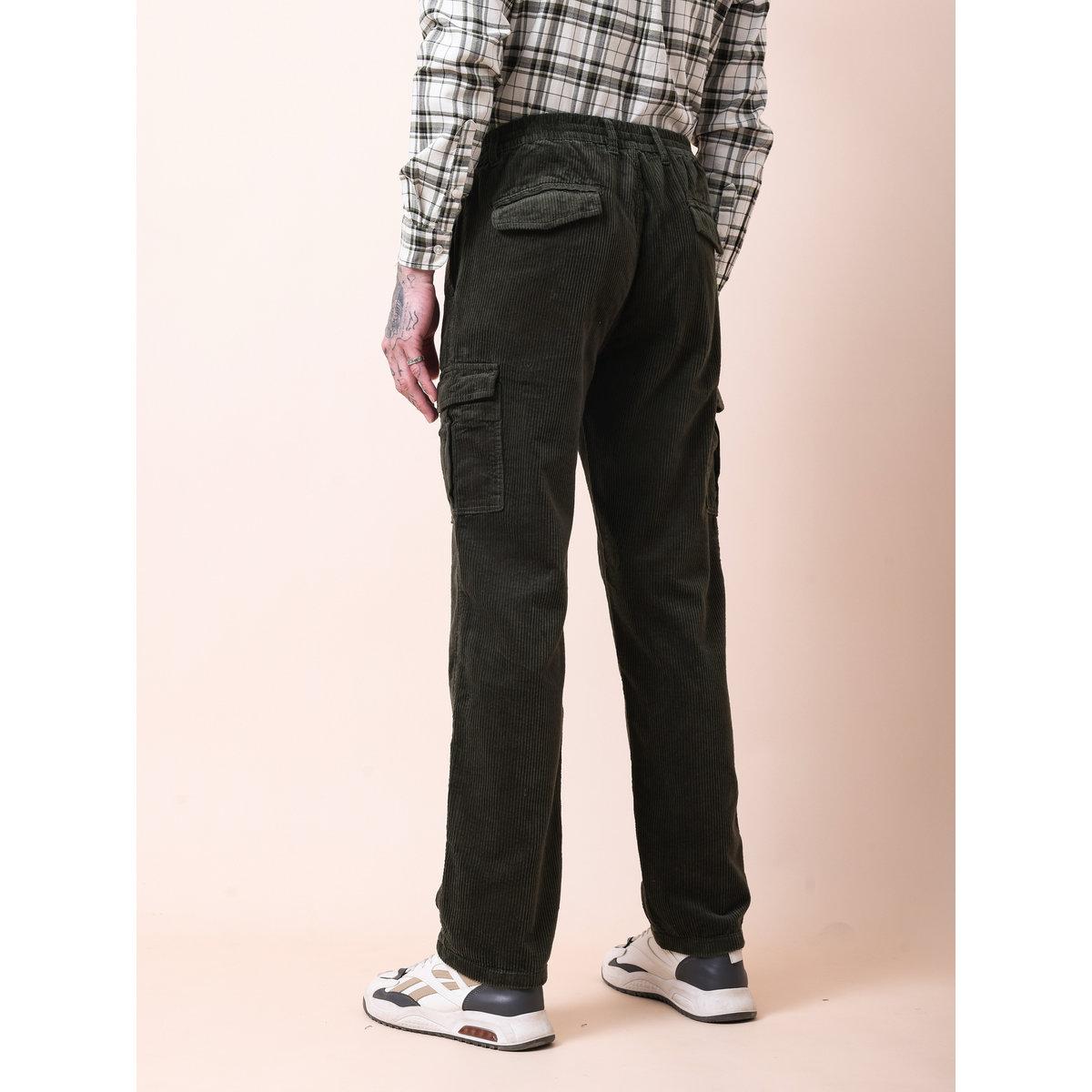 British Club Men Olive Straight Fit Corduroy Cargo Trousers-men-clothing-bottoms-trousersandchinos-trousers-image-2