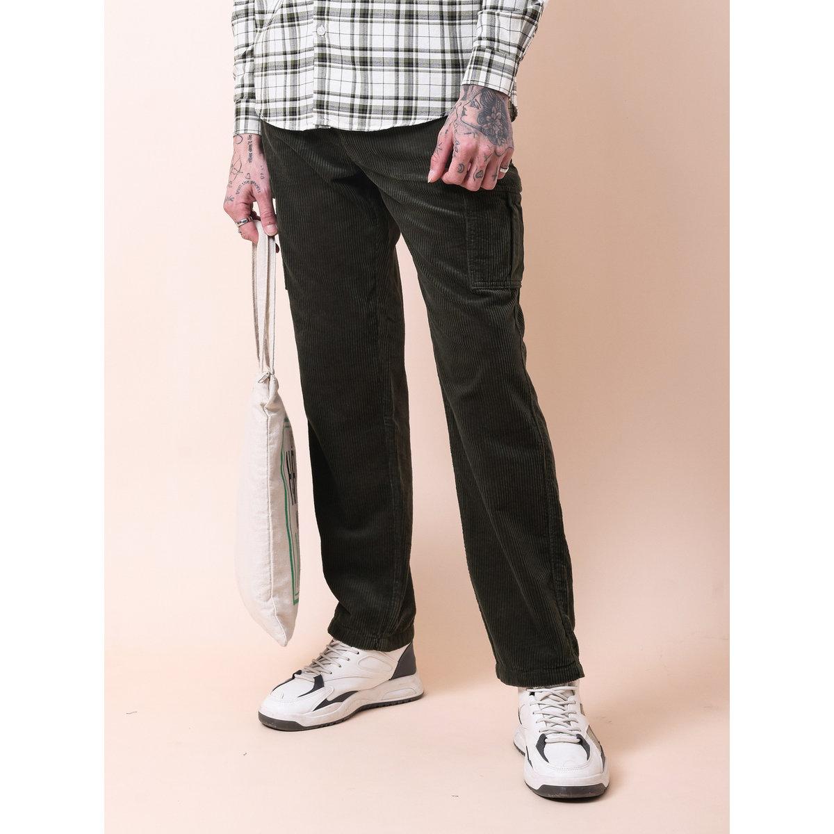 British Club Men Olive Straight Fit Corduroy Cargo Trousers-men-clothing-bottoms-trousersandchinos-trousers-image-4
