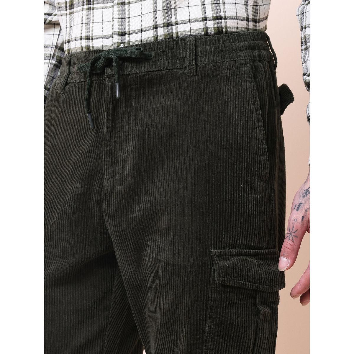 British Club Men Olive Straight Fit Corduroy Cargo Trousers-men-clothing-bottoms-trousersandchinos-trousers-image-6