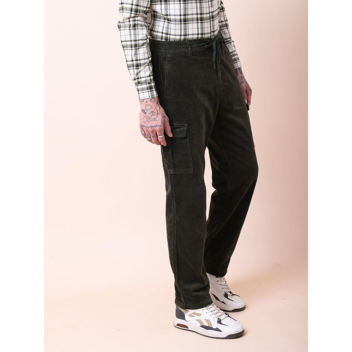 British Club Men Olive Straight Fit Corduroy Cargo Trousers-men-clothing-bottoms-trousersandchinos-trousers-image-8