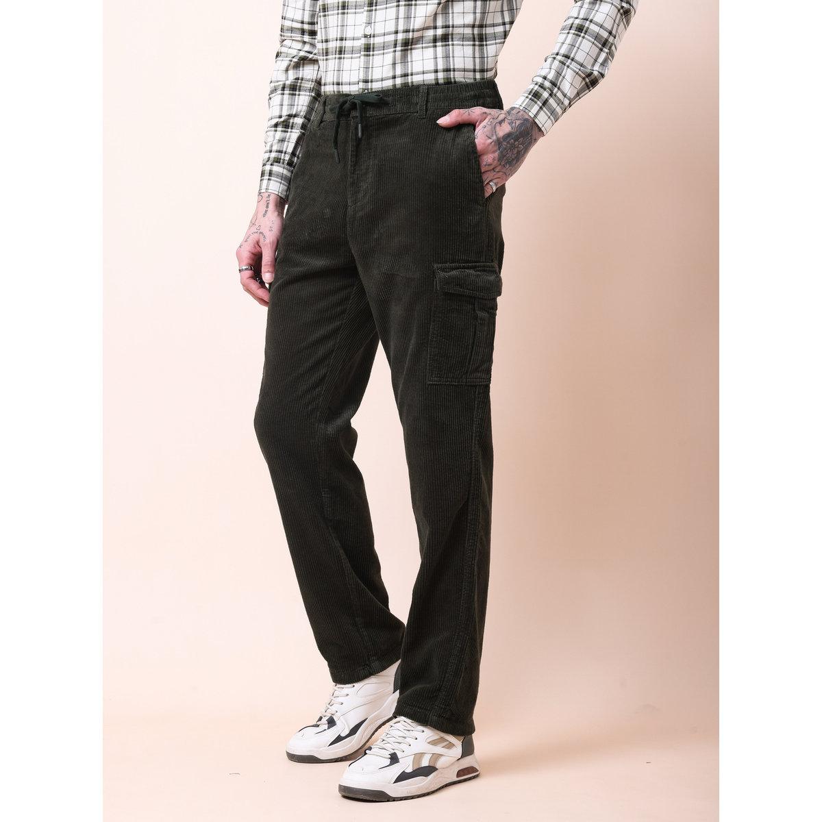 British Club Men Olive Straight Fit Corduroy Cargo Trousers-men-clothing-bottoms-trousersandchinos-trousers-image-9