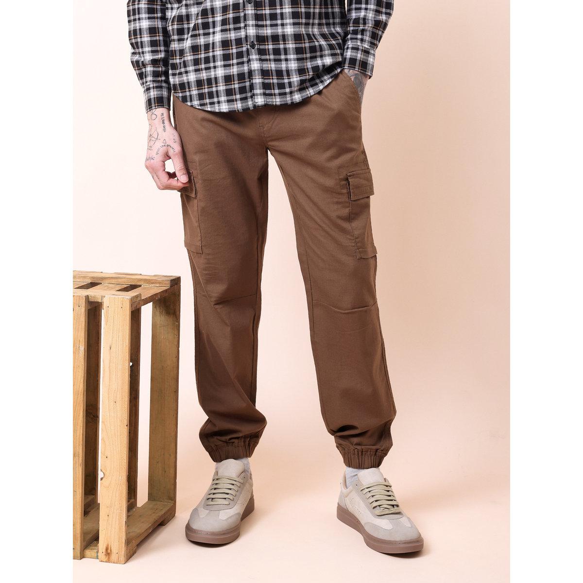 British Club Men Brown Solid Cargo Joggers-men-clothing-bottoms-joggers-image-4