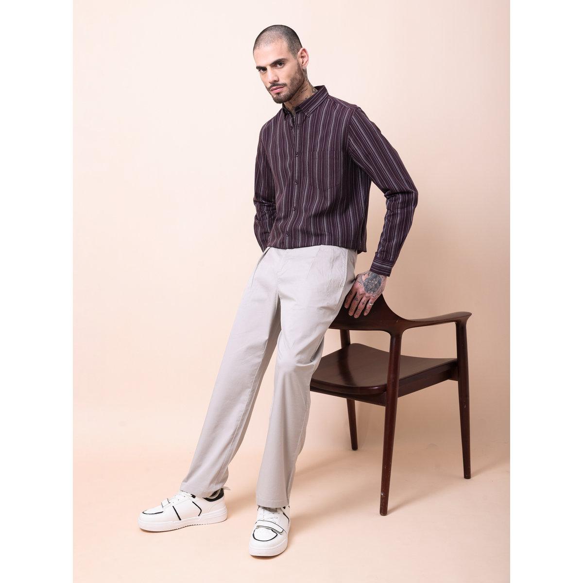 British Club Men Cream Double-Pleated Straight Fit Trousers-men-clothing-bottoms-trousersandchinos-trousers-image-3