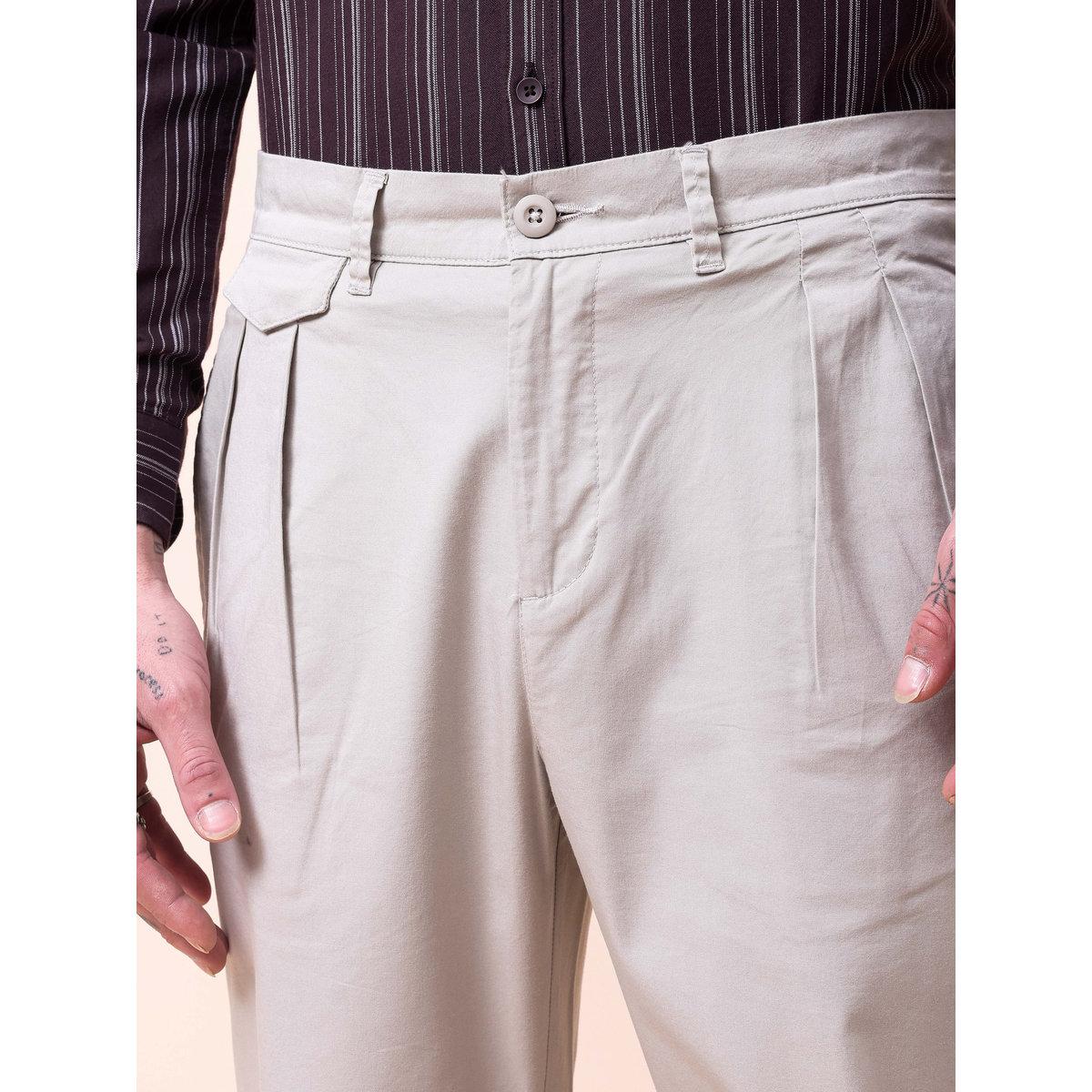 British Club Men Cream Double-Pleated Straight Fit Trousers-men-clothing-bottoms-trousersandchinos-trousers-image-7