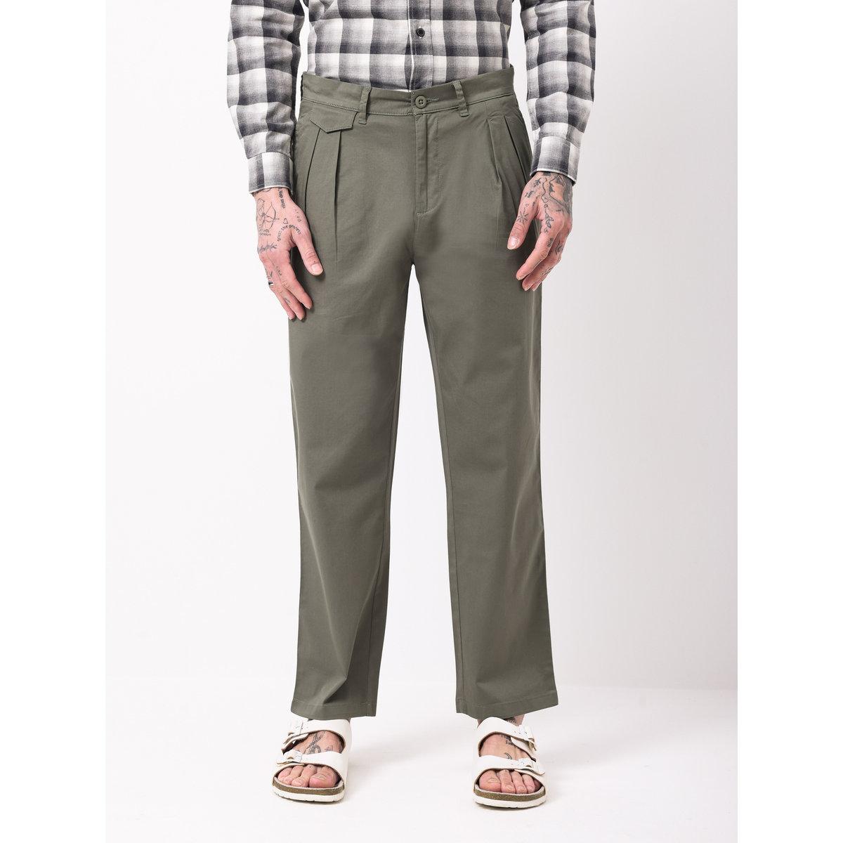 British Club Men Green Double-Pleated Straight Fit Trousers-men-clothing-bottoms-trousersandchinos-trousers-image-1