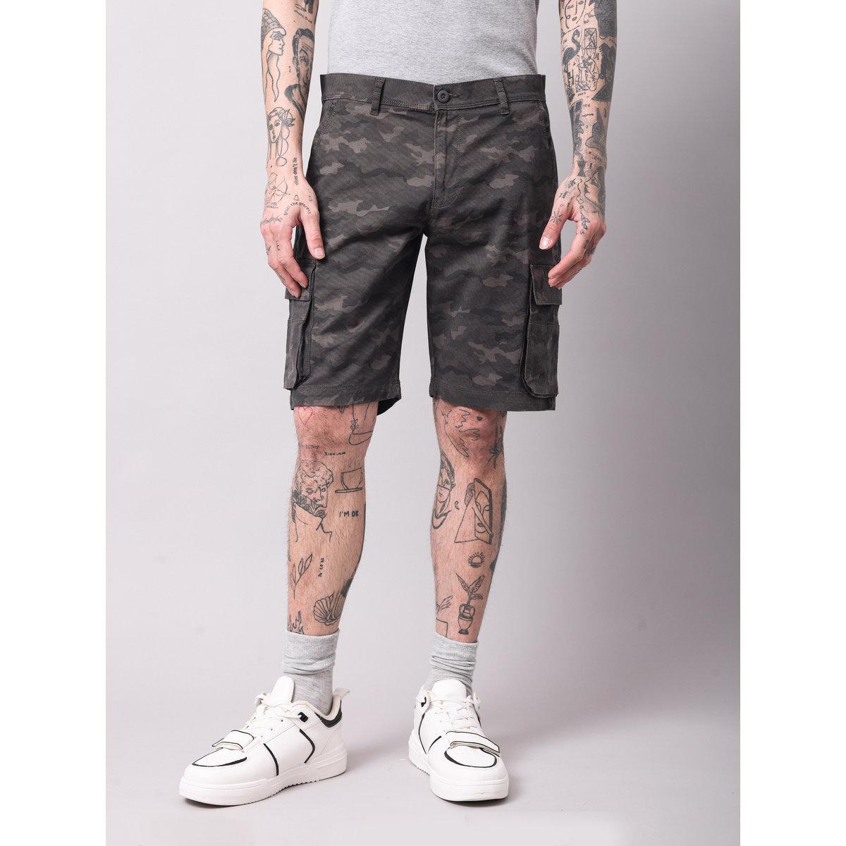British Club Men Grey Camouflage Print Regular Fit Shorts-men-clothing-bottoms-shorts-image-1