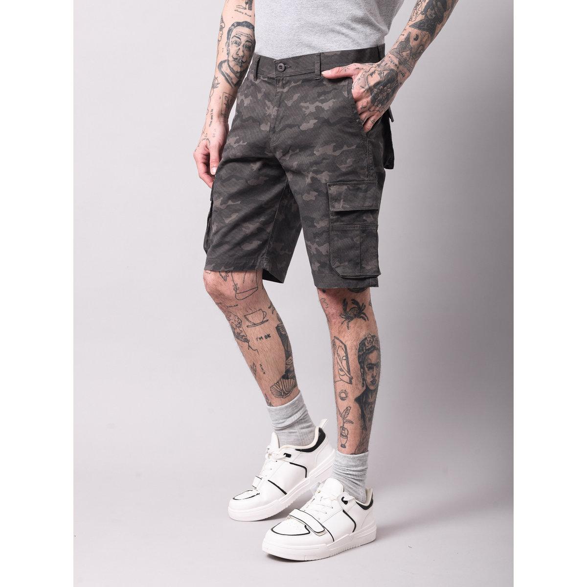 British Club Men Grey Camouflage Print Regular Fit Shorts-men-clothing-bottoms-shorts-image-3