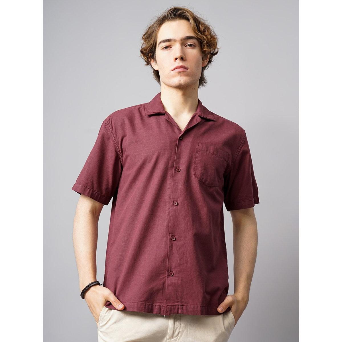 قميص سادة بقصة عادية وأكمام قصيرة-men-clothing-shirts-image-1