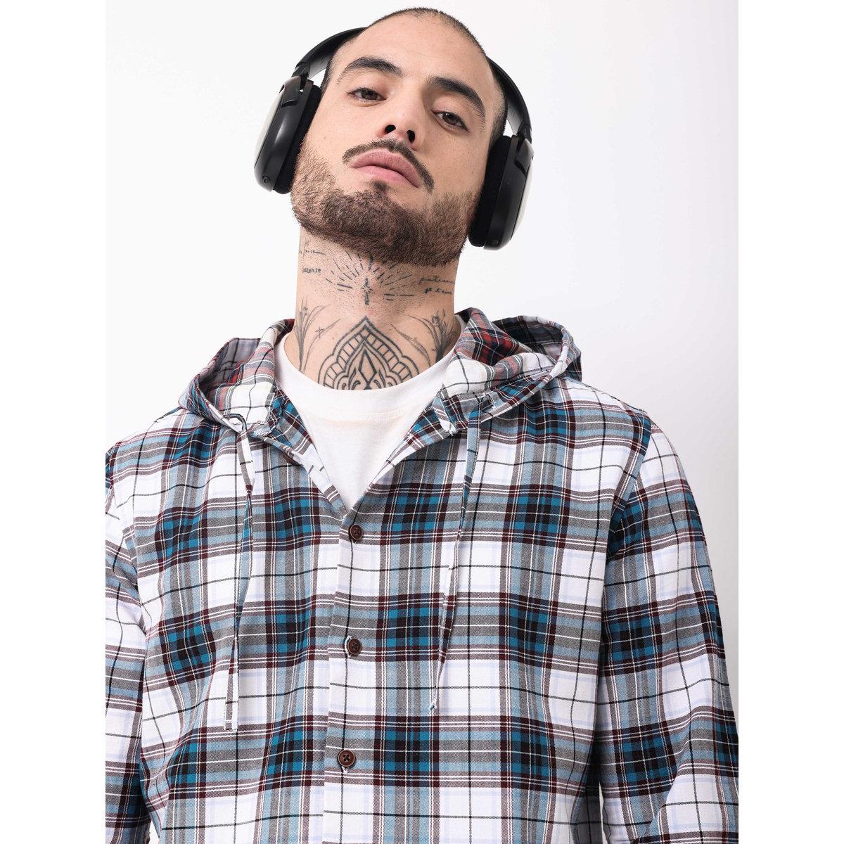 British Club Checked Print Regular Fit Hooded Shirt-men-clothing-shirts-image-2