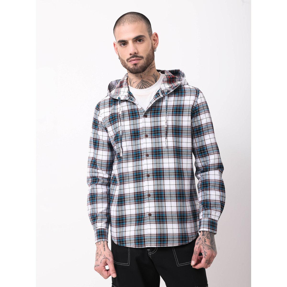 قميص بطبعة مربعات وياقة هودي-men-clothing-shirts-image-3