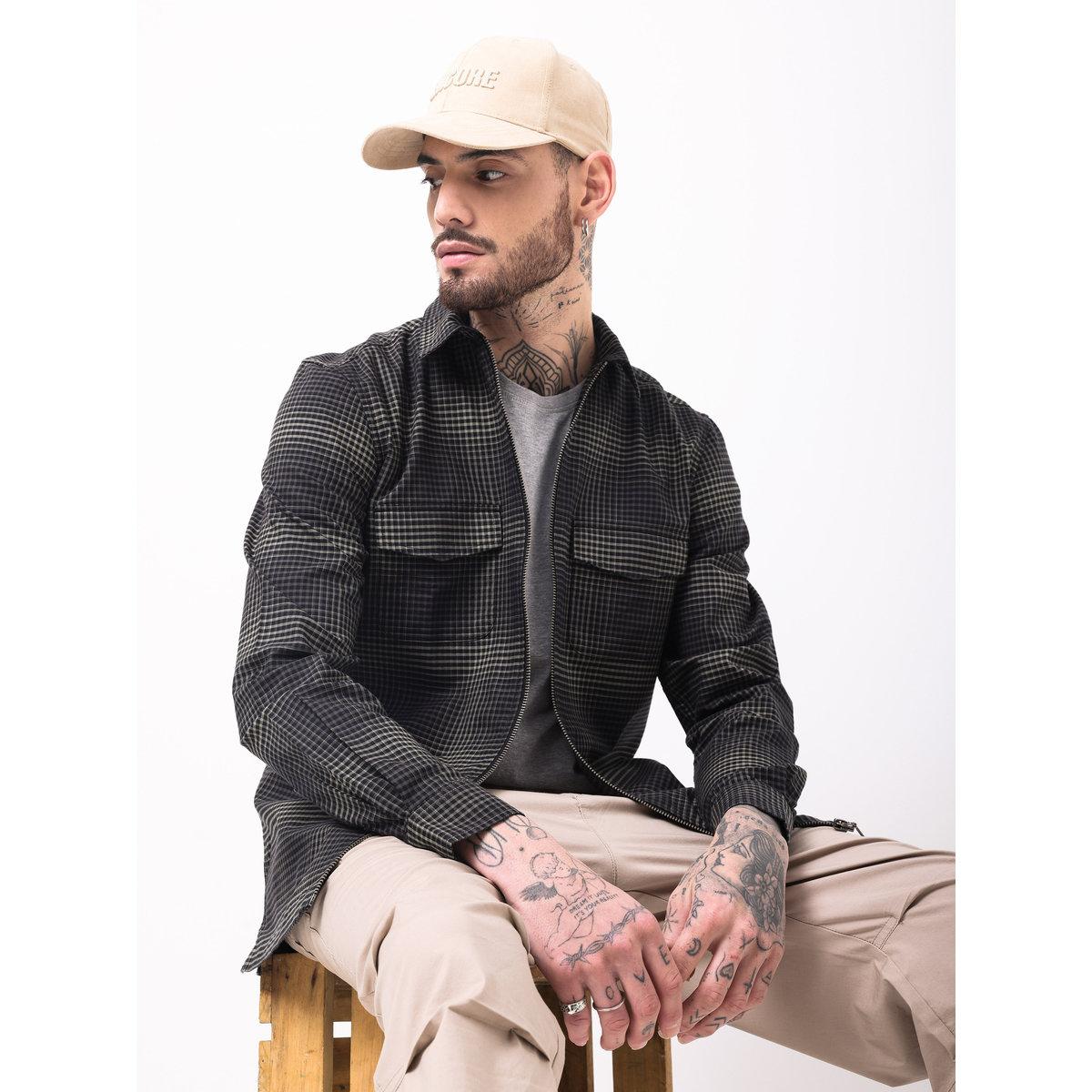 قميص بطبعة مربعات وسحَّاب غلق-men-clothing-shirts-image-1