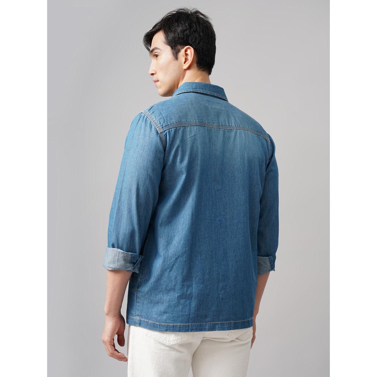 British Club Oversized Denim Shirt with Chest Pockets-men-clothing-shirts-image-2