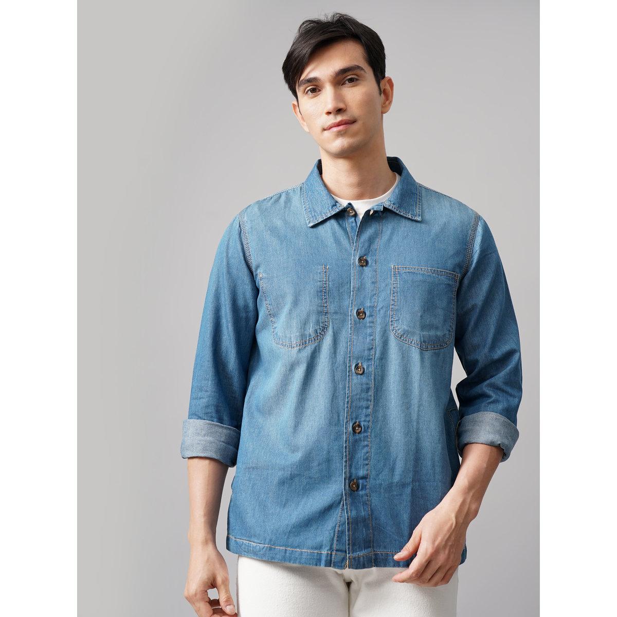 British Club Oversized Denim Shirt with Chest Pockets-men-clothing-shirts-image-3