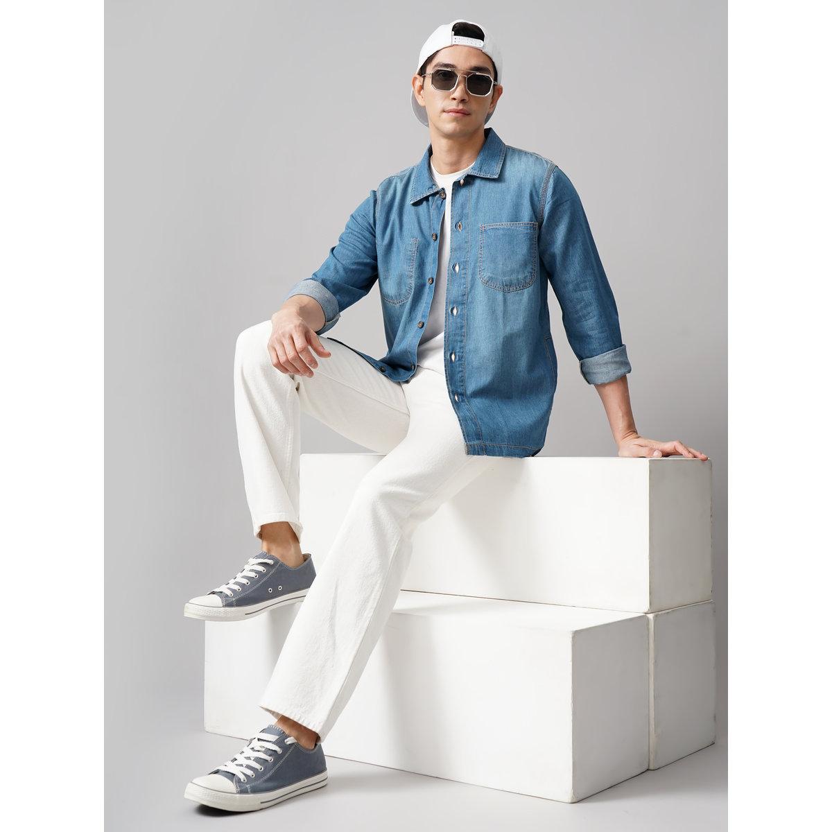 British Club Oversized Denim Shirt with Chest Pockets-men-clothing-shirts-image-5