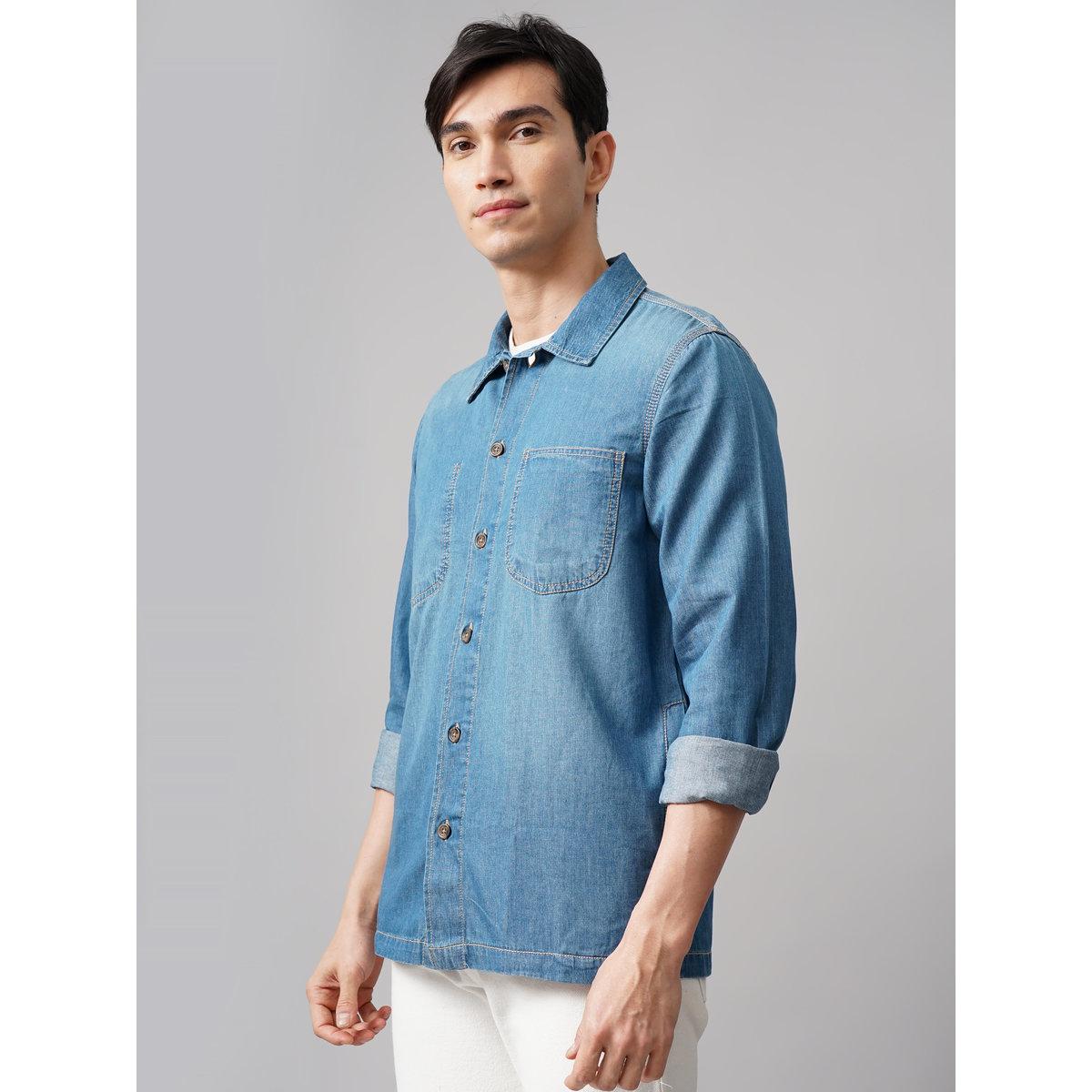 British Club Oversized Denim Shirt with Chest Pockets-men-clothing-shirts-image-7