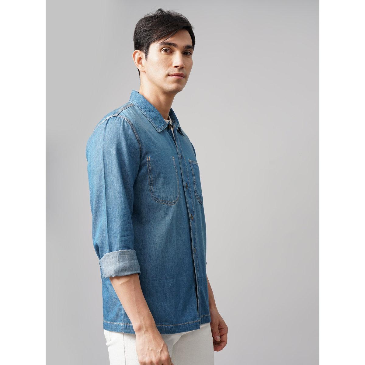 British Club Oversized Denim Shirt with Chest Pockets-men-clothing-shirts-image-8