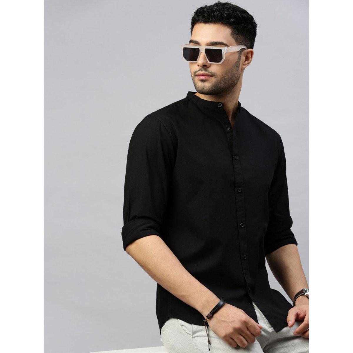 British Club Mandarin Collar Long Sleeve Slim Fit Shirt-men-clothing-shirts-image-1
