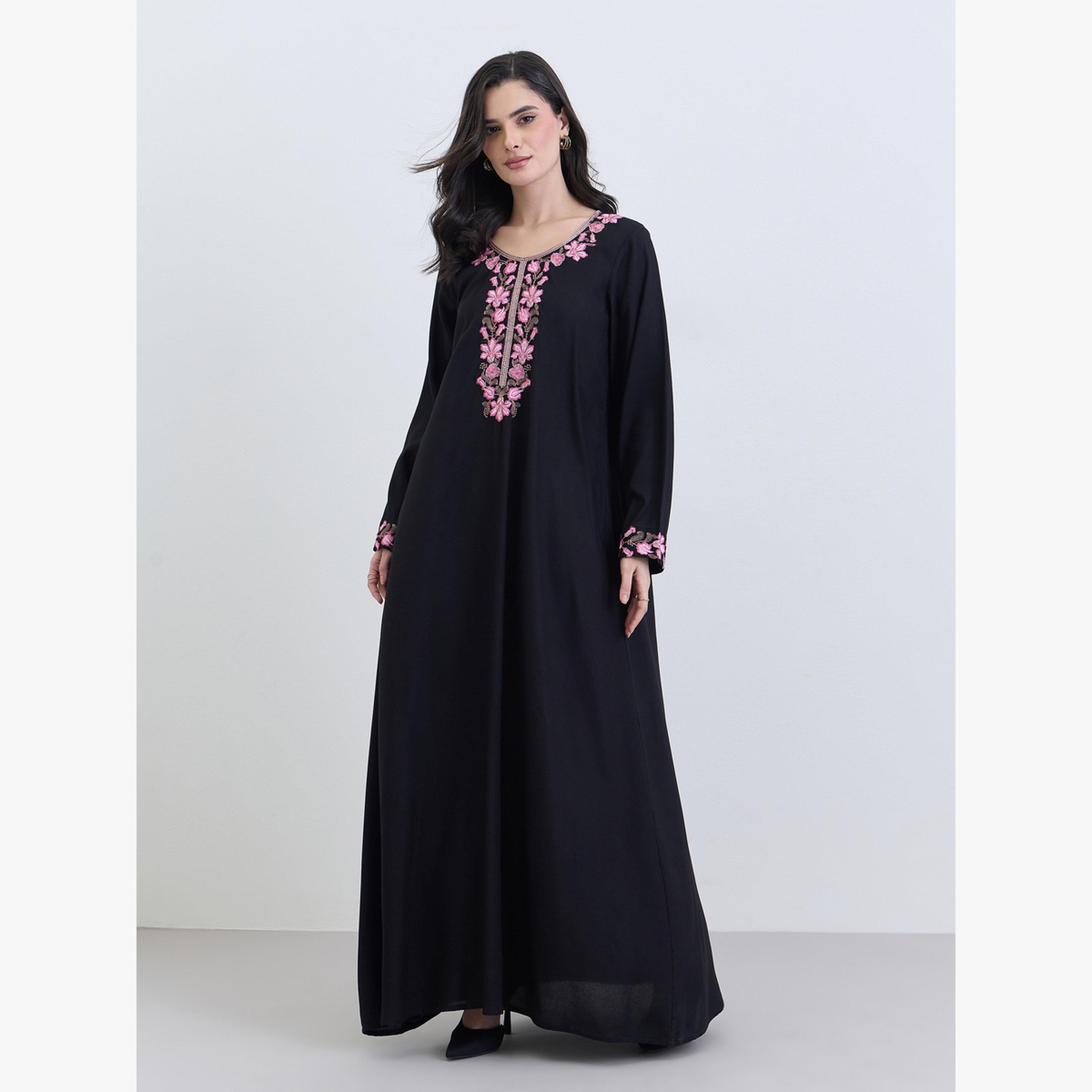 Styli Black Embroidered A-Line Jalabiya-women-arabicclothing-jalabiyas-image-1