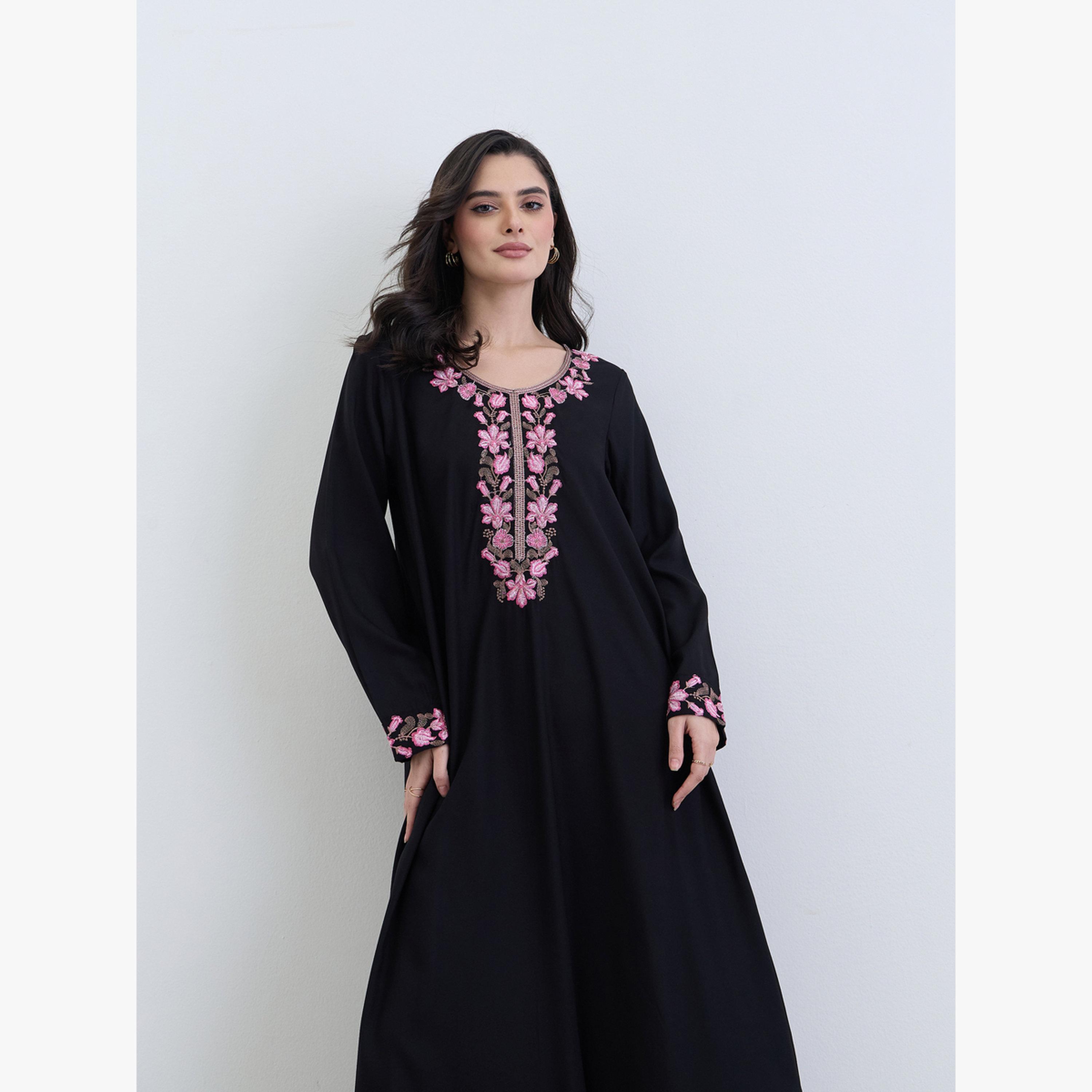 Styli Black Embroidered A-Line Jalabiya-women-arabicclothing-jalabiyas-image-2