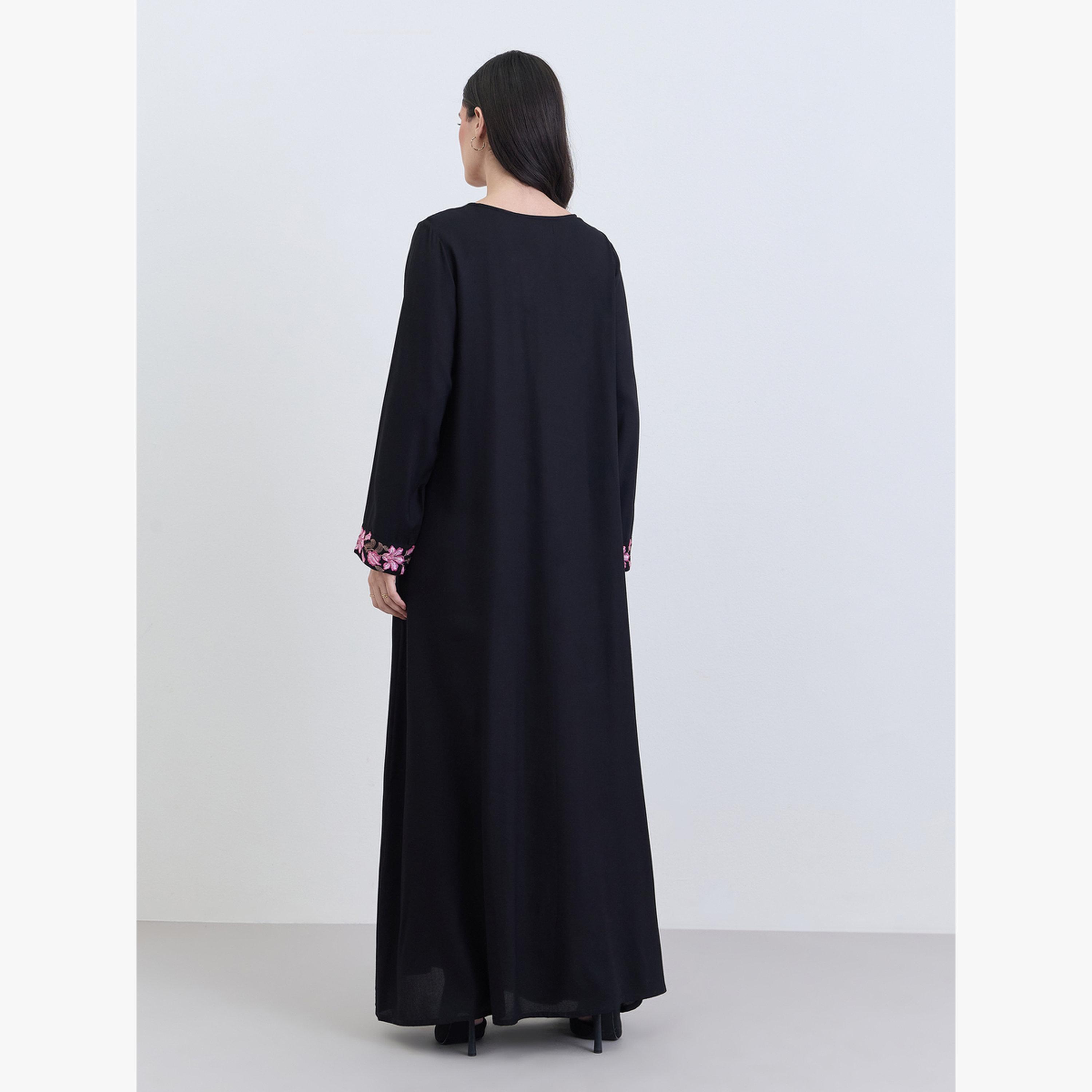 Styli Black Embroidered A-Line Jalabiya-women-arabicclothing-jalabiyas-image-5