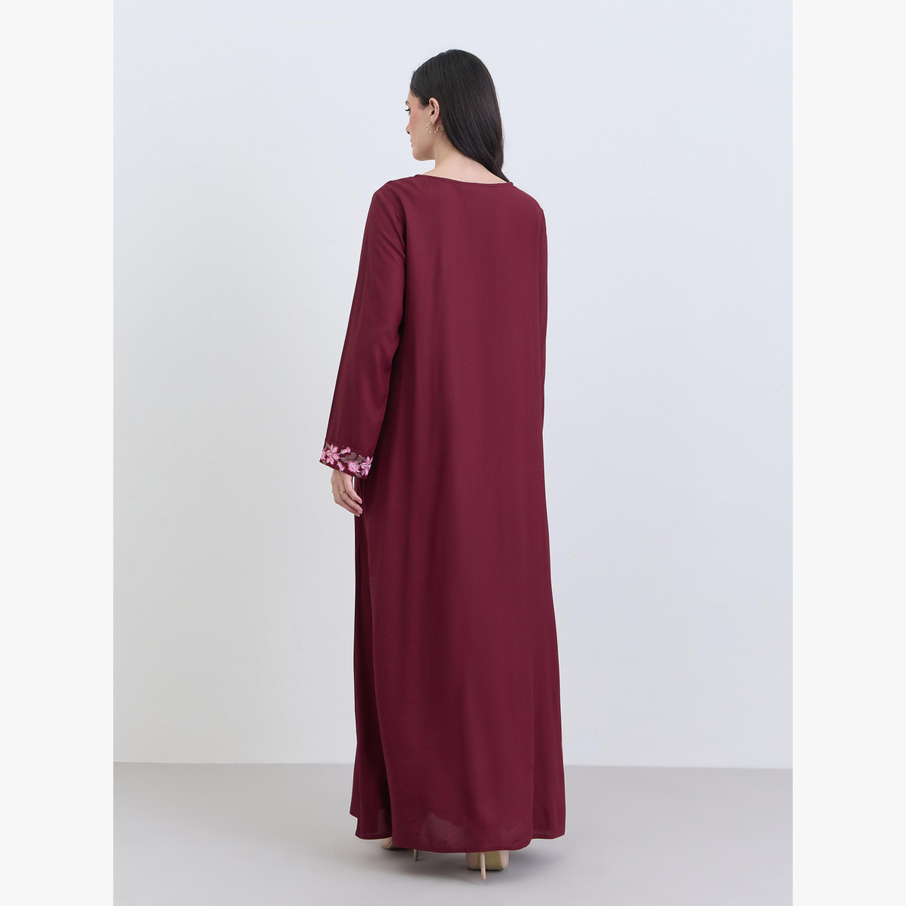 Styli Burgundy Embroidered A-Line Jalabiya-women-arabicclothing-jalabiyas-image-5