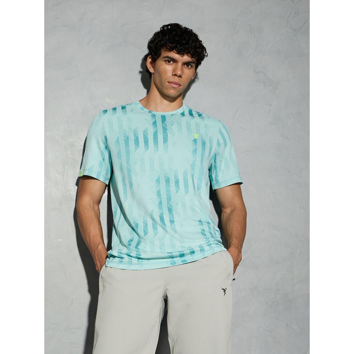 Technosport Green Jacquard Slim Fit Crew Neck T-Shirt-men-clothing-tshirtsandpolos-tshirts-image-1