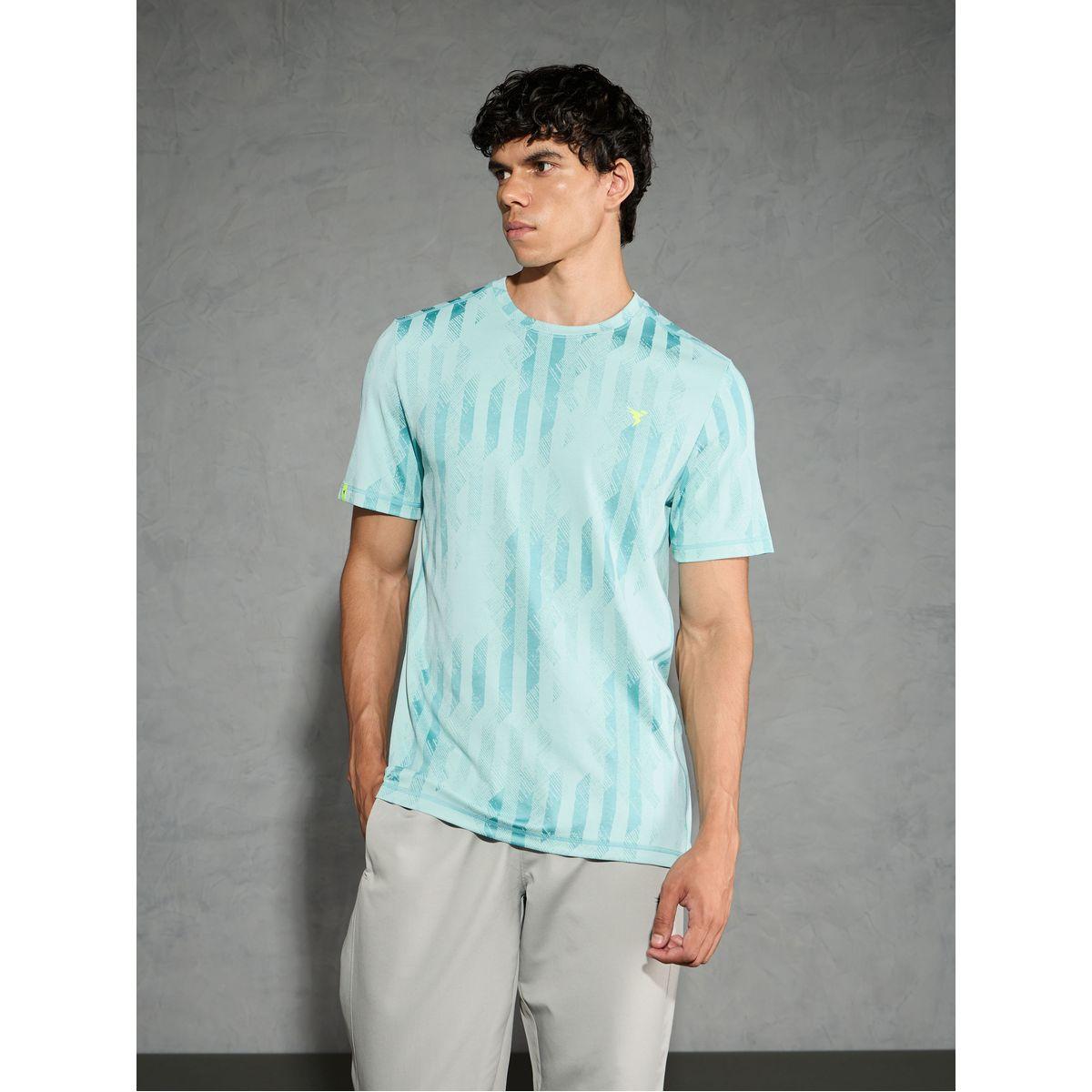 Technosport Green Jacquard Slim Fit Crew Neck T-Shirt-men-clothing-tshirtsandpolos-tshirts-image-2