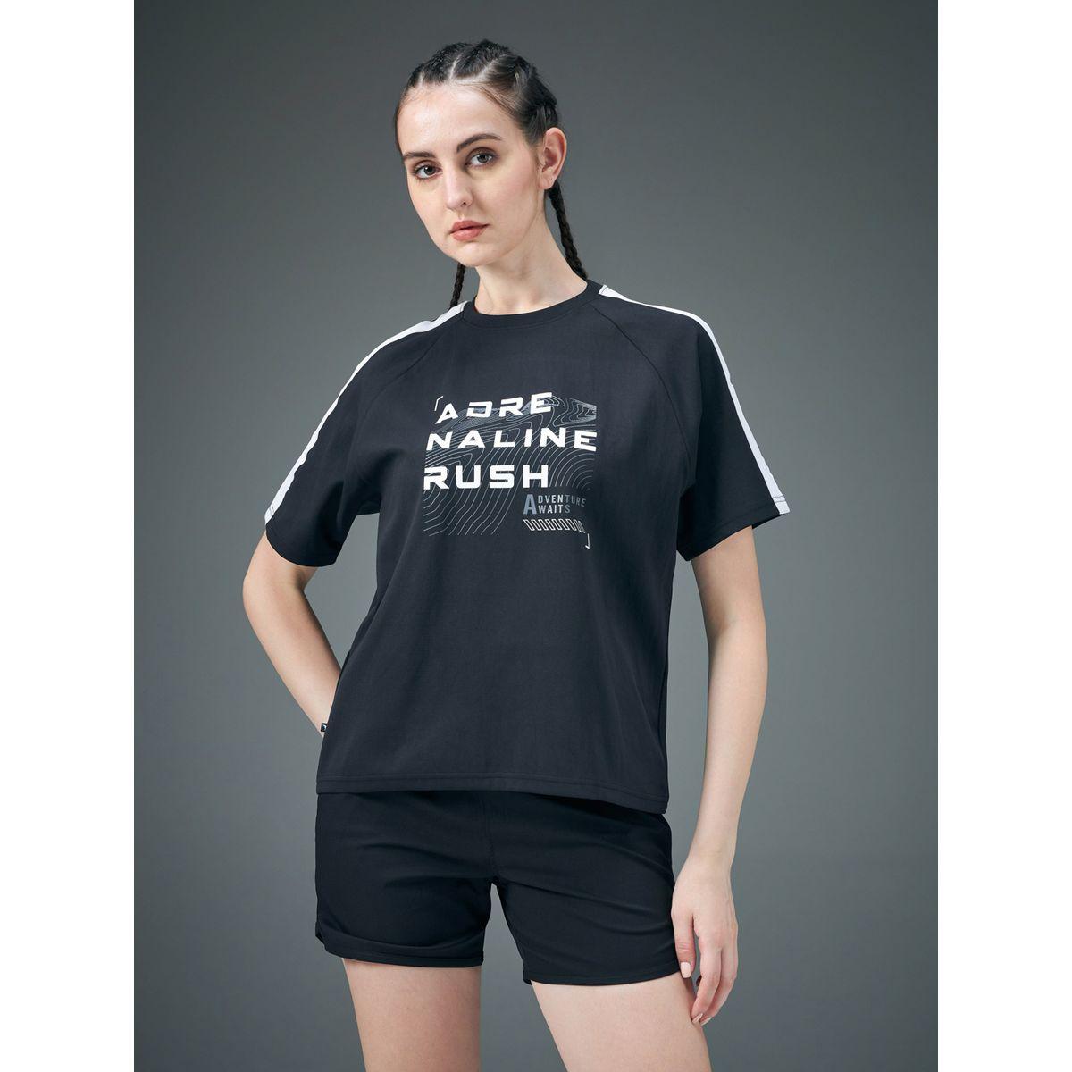 Technosport Slogan Print Crew Neck Stretch Crop T-Shirt-women-clothing-tshirts-image-1