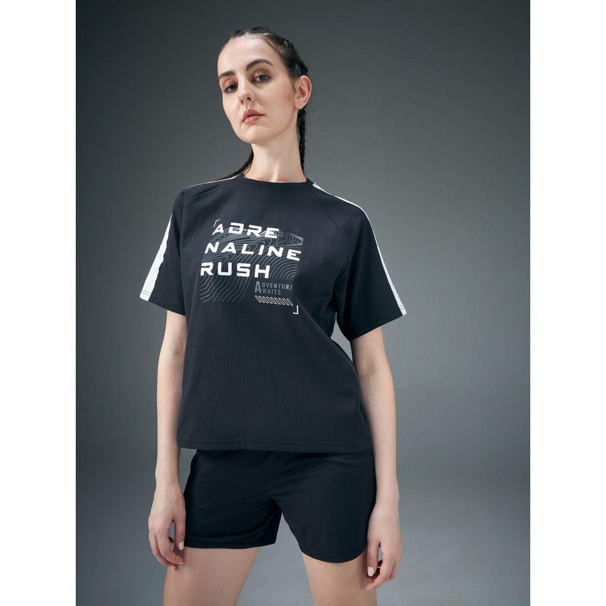 Technosport Slogan Print Crew Neck Stretch Crop T-Shirt-women-clothing-tshirts-image-2