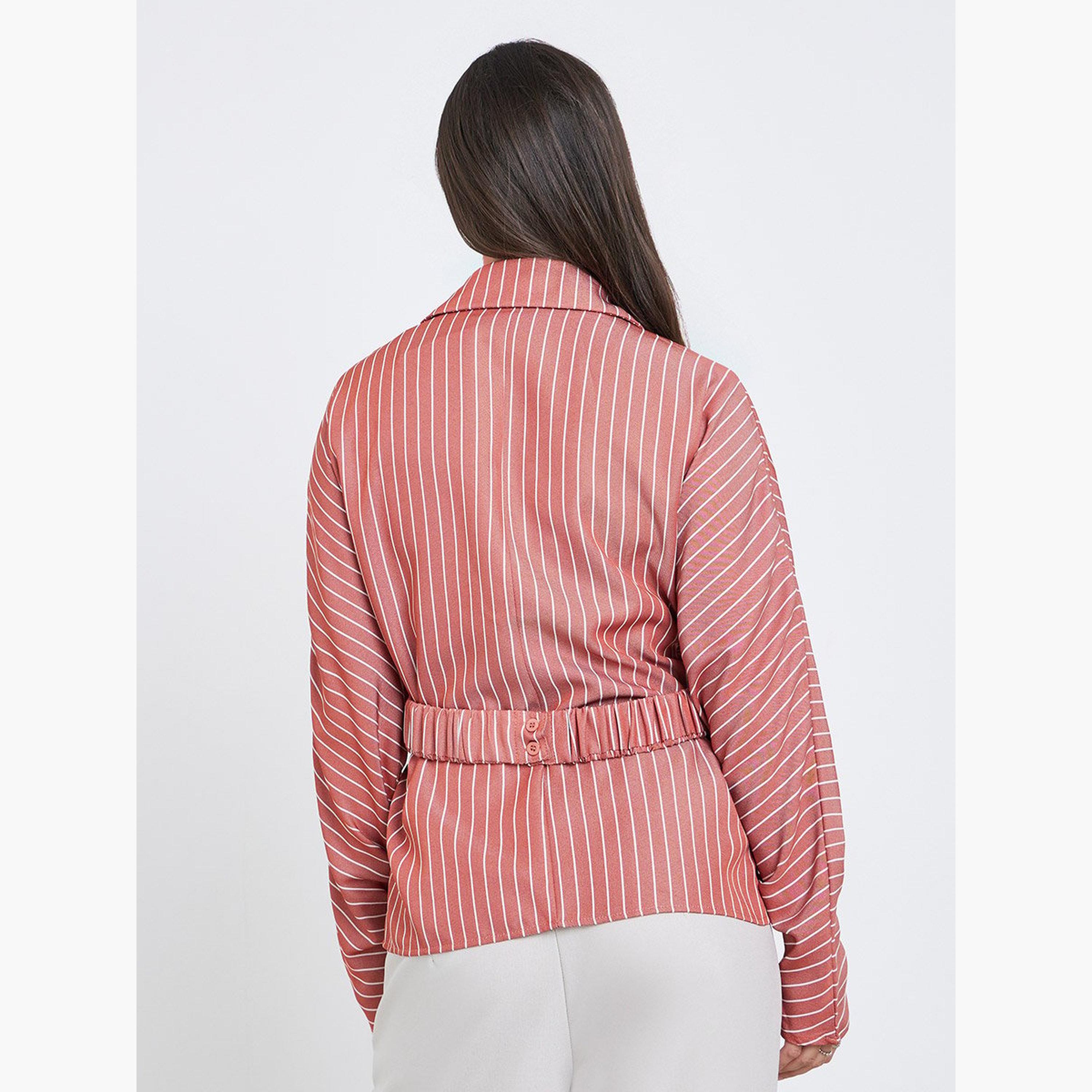 Styli Women Rust Striped Batwing Sleeves Wrap Top-women-clothing-shirtsandblouses-blouses-image-4