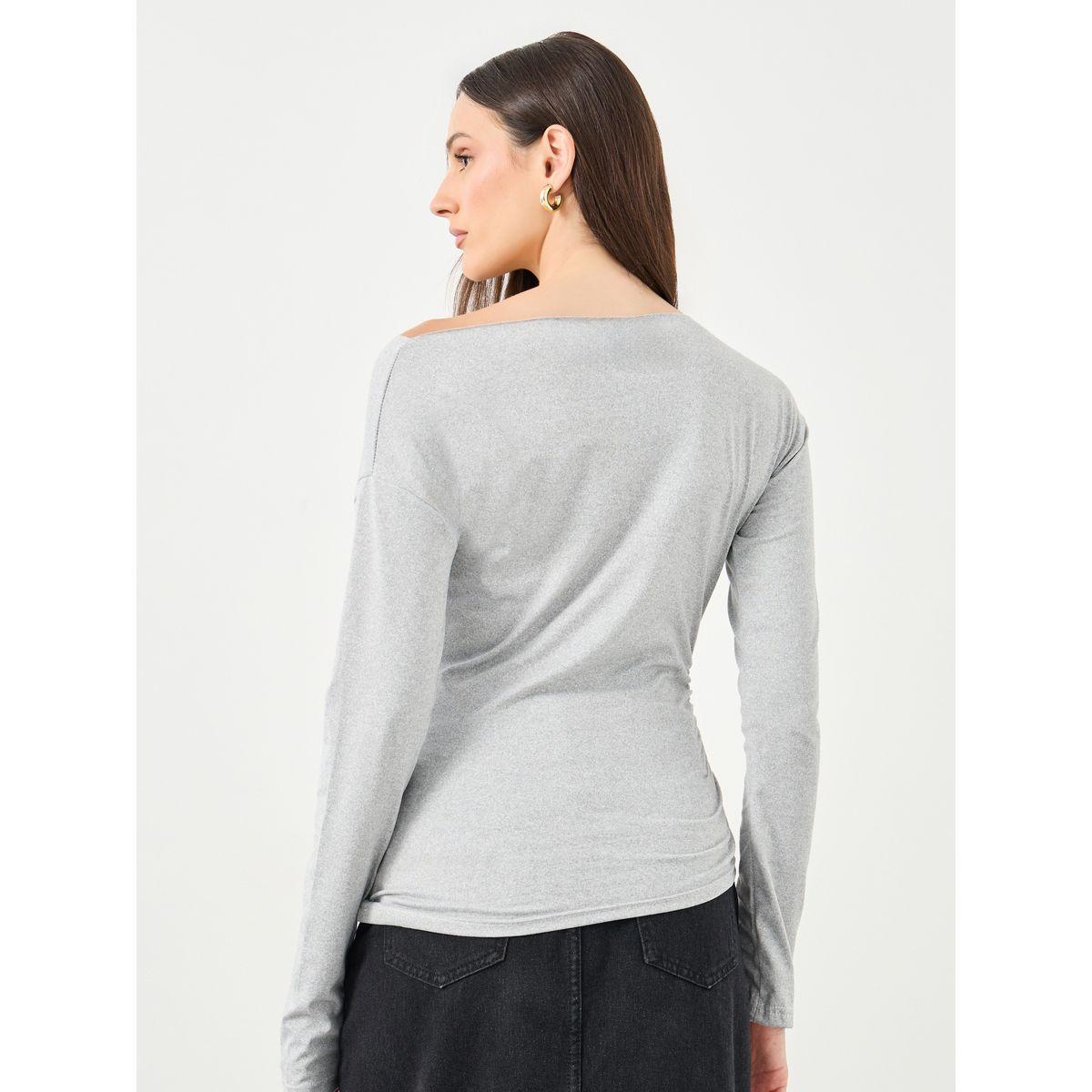 Styli Women Grey Asymmetric Hem Fitted Top-women-clothing-shirtsandblouses-blouses-image-4
