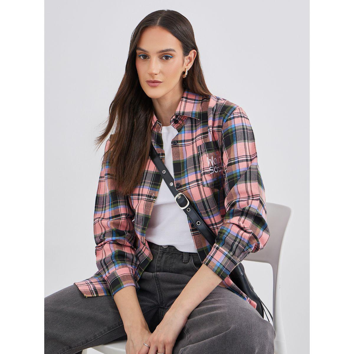 بلوزة فضفاضة بطبعة نمط مربعات-women-clothing-shirtsandblouses-shirts-image-1