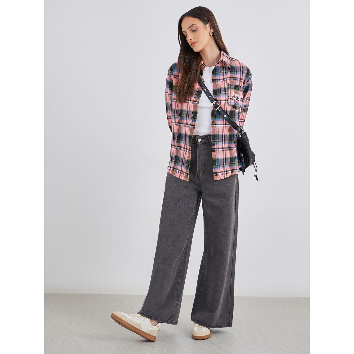 بلوزة فضفاضة بطبعة نمط مربعات-women-clothing-shirtsandblouses-shirts-image-2