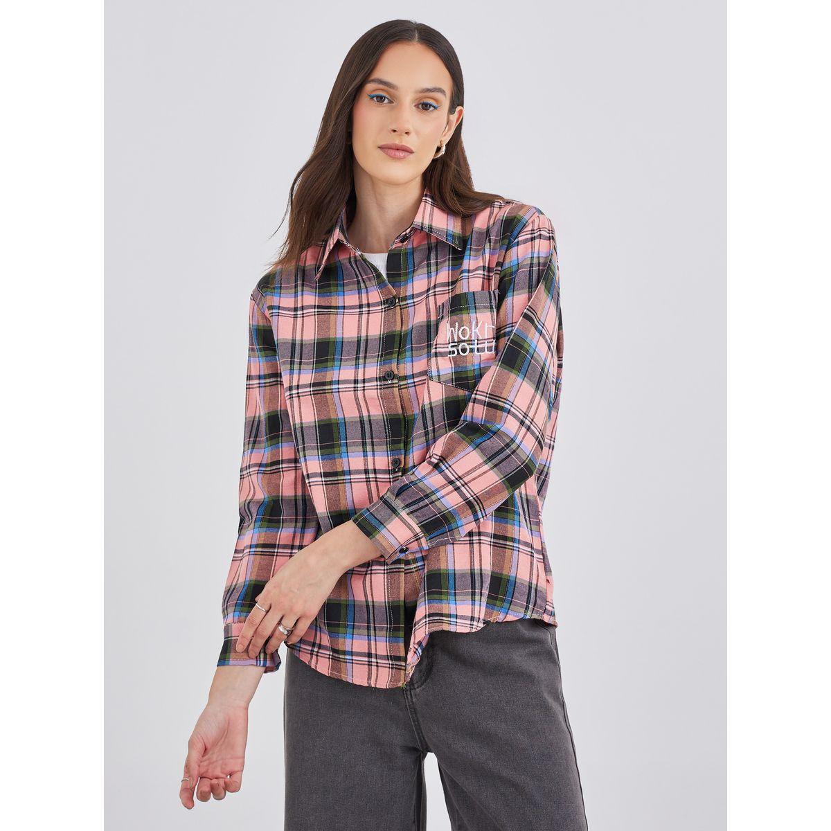 بلوزة فضفاضة بطبعة نمط مربعات-women-clothing-shirtsandblouses-shirts-image-3