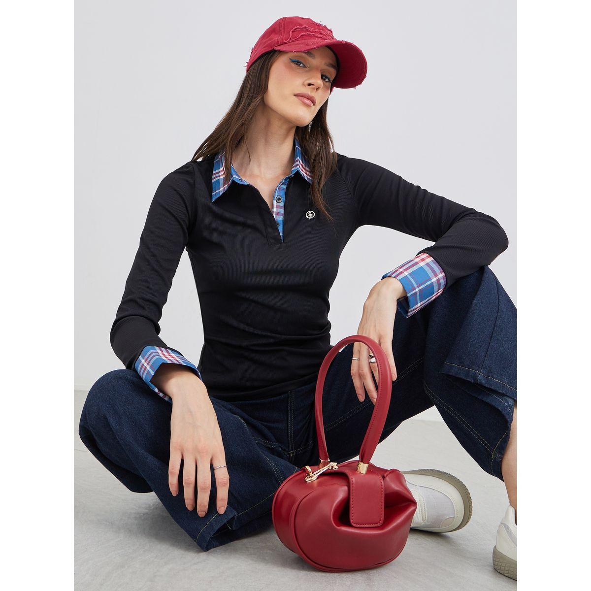 بلوزة محبوكة بتداخلات مُتباينة وأكمام طويلة-women-clothing-tshirts-image-1