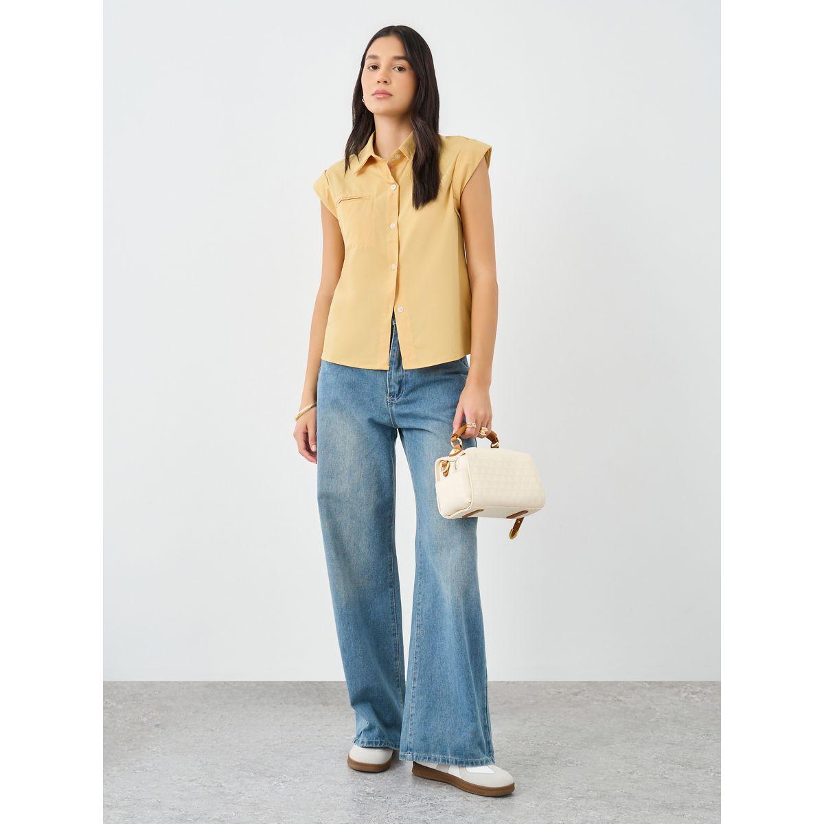 Styli Women Yellow Plain Collared Shirt-women-clothing-shirtsandblouses-shirts-image-2