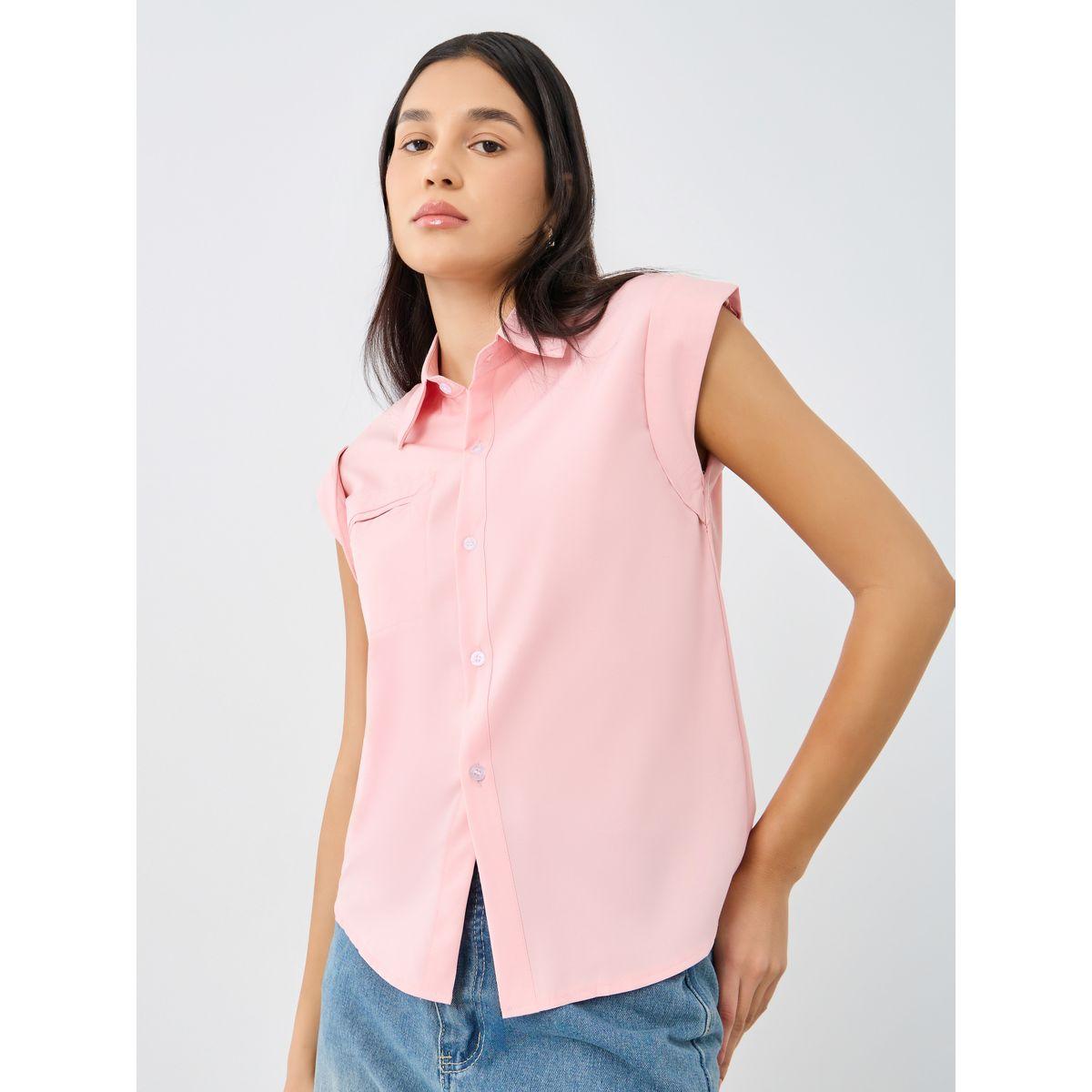 بلوزة سادة بأكمام كاب وياقة مع أزرار-women-clothing-shirtsandblouses-shirts-image-3