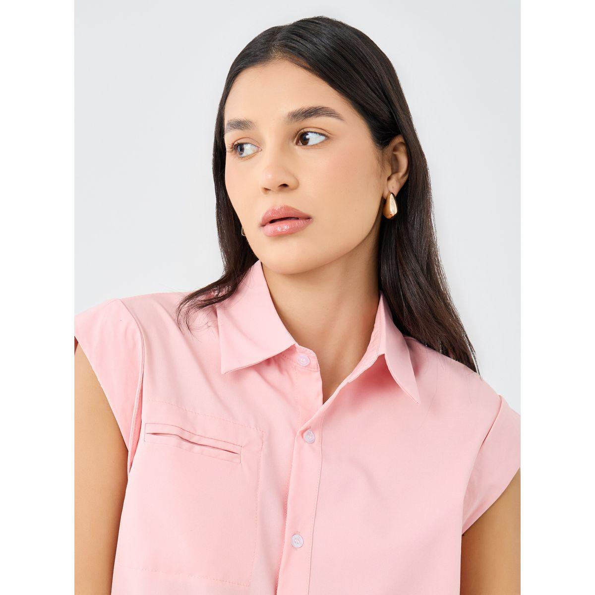 Styli Women Pink Plain Collared Shirt-women-clothing-shirtsandblouses-shirts-image-4